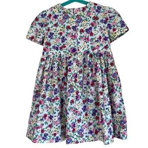 Girls Vintage 90s Vivid Floral Print Gathered Waist Sundress w Rosebuds Sz 4-5T
